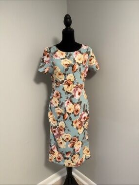 Pinkblush Floral Midi Dress in Light Blue with Pink & Cream Roses